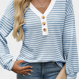 Rumer Striped Top with V-Neck and Buttons