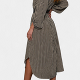 Eliana Striped Dress with Belt and Notched Collar