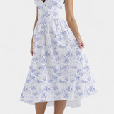 Margie Midi Dress with V-Neck and Romantic Floral Print
