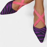 Fenna Ballerinas with Zebra Print and Crossed Straps
