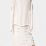 Rosaria Midi Dress with Ruffles and Frayed Edges