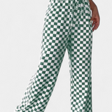 Hilaria Wide Leg Trousers with Check Print