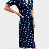Lizzie Midi Polka Dot Dress with Deep V Neck