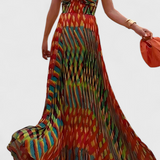 Janis Maxi Dress with Artistic Print and Sweetheart Halter Neck