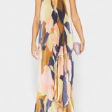 Giselle Long Pleated Dress with Halter Neck and Elegant Movement