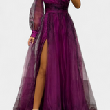 Becca Chiffon Maxi Dress with One Shoulder and Voluminous Flower