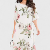 Tameka Fluid Chiffon Dress with Petals and Sheer Sleeves