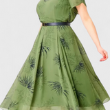 Lupita Green Chiffon Midi Dress with A-Line Cut