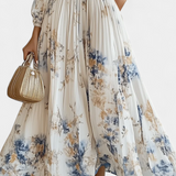 Phaedra Pleated Chiffon Maxi Dress with Balloon Sleeves