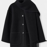 Pauline Loose Fit Coat with Integrated Fringed Scarf