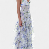 Bonnie Maxi Dress with Floral Ruffles and Side Cutouts