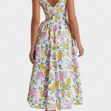 Margie Midi Dress with V-Neck and Romantic Floral Print