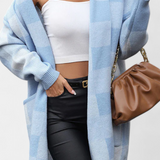 Lovella Checked Casual Cardigan with Pockets