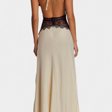 Ashanty Long Dress with Halter Neckline and Sheer Lace Waist