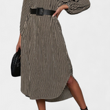 Eliana Striped Dress with Belt and Notched Collar