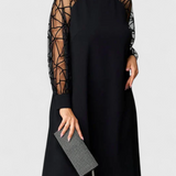 Bellezza Black Dress with Mesh Sleeves and Loose Fit