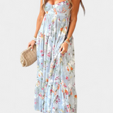 Neha Floral Dress with Open Back and Thin Straps