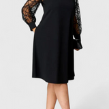 Bellezza Black Dress with Mesh Sleeves and Loose Fit