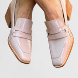 Sasha Pink Patent Leather Loafers with Square Toe and High Heel