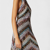 Melisa Long Halter Dress with Zigzag Lamé and Iridescent Finish