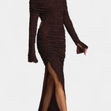 Fiammetta Maxi Dress with Ruching and High Slit