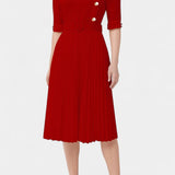 Zandie Pleated Dress with Decorative Buttons