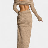 Fiammetta Maxi Dress with Ruching and High Slit