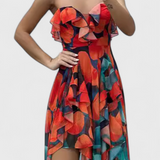 Andy Maxi Dress Without Sleeves with Ruffled Layers and Gradient Split