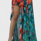 Andy Maxi Dress Without Sleeves with Ruffled Layers and Gradient Split