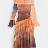 Agentha Asymmetrical Long Dress with Tie-Dye Print