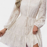 Soreia Button-Up Shirt Dress with Long Textured Sleeves