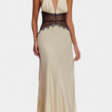 Ashanty Long Dress with Halter Neckline and Sheer Lace Waist