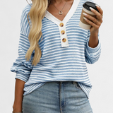 Rumer Striped Top with V-Neck and Buttons