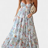 Neha Floral Dress with Open Back and Thin Straps