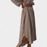 Eliana Striped Dress with Belt and Notched Collar