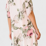 Tameka Fluid Chiffon Dress with Petals and Sheer Sleeves