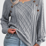 Fien Knitted Sweater with Square Neck and Buttons