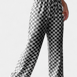 Hilaria Wide Leg Trousers with Check Print