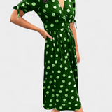 Lizzie Midi Polka Dot Dress with Deep V Neck