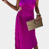 Leire Asymmetrical Cocktail Dress with Floral Applique and Pleated Skirt