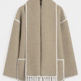 Pauline Loose Fit Coat with Integrated Fringed Scarf