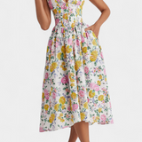 Margie Midi Dress with V-Neck and Romantic Floral Print
