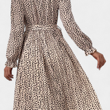 Evabeth Leopard Print Pleated Midi Dress
