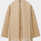 Pauline Loose Fit Coat with Integrated Fringed Scarf