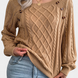 Fien Knitted Sweater with Square Neck and Buttons