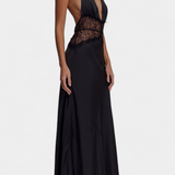 Ashanty Long Dress with Halter Neckline and Sheer Lace Waist