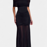 Alodia Maxi Dress with Mesh Cape