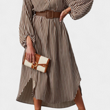 Eliana Striped Dress with Belt and Notched Collar