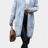 Lovella Checked Casual Cardigan with Pockets