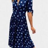 Lizzie Midi Polka Dot Dress with Deep V Neck